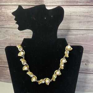 Vintage Signed Sandor Milk Glass Enamel Rhinestone Necklace Art Nouveau‎